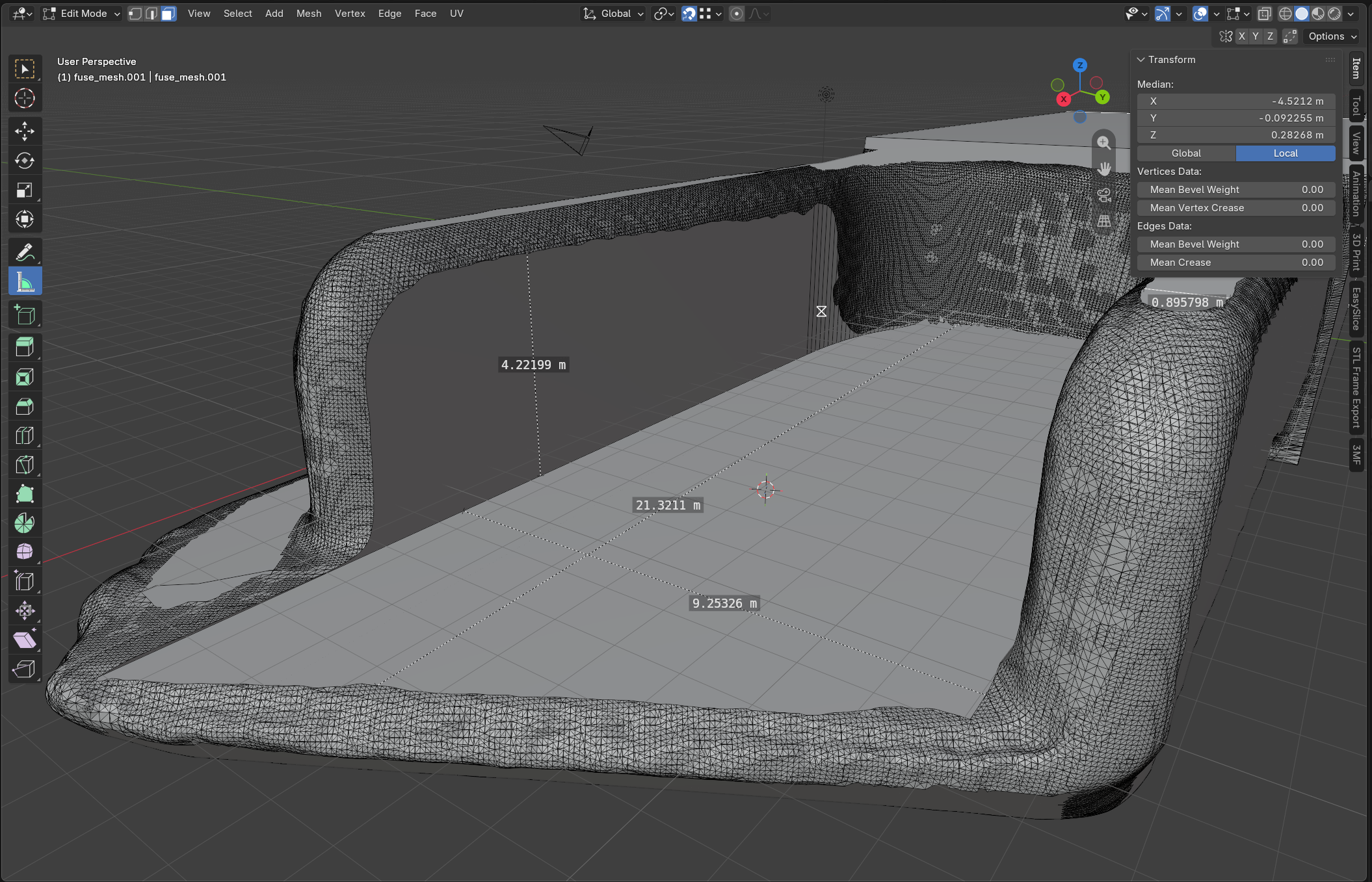 Nuage de points et maillage issu d’une numérisation 3D avec cotations